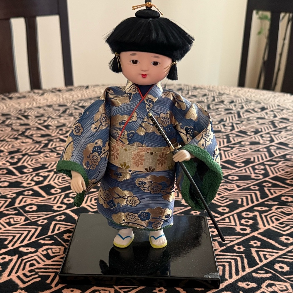 Traditional Japanese Doll in Blue Kimono
